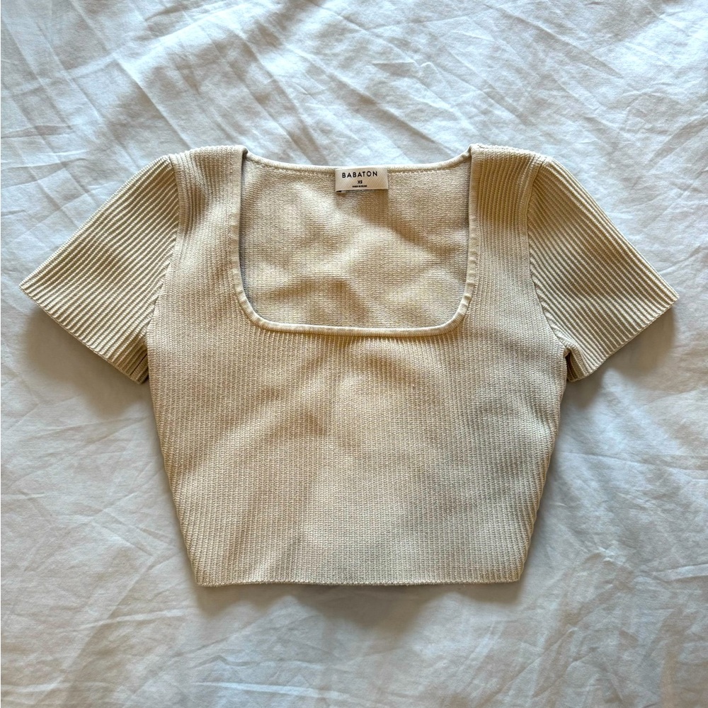 ARITZIA sculpt knit squareneck top (color: matte pearl, size XS)